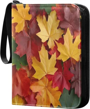 Colorful Maple Leaf Card Binder 4-Pocket, 400 Pockets PU Waterproof Zippered Collector Card Album with 50 Removable Sleeves for Trading, Game Cards