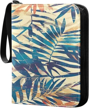 Colorful Palm Leaves Card Binder 4-Pocket, 400 Pockets PU Waterproof Zippered Collector Card Album with 50 Removable Sleeves for Trading, Game Cards