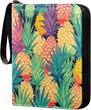 Colorful Pineapples Card Binder with Double Sided PU Leather Holder Albums Book with 400 Pockets for Collectible Trading Card Games Card