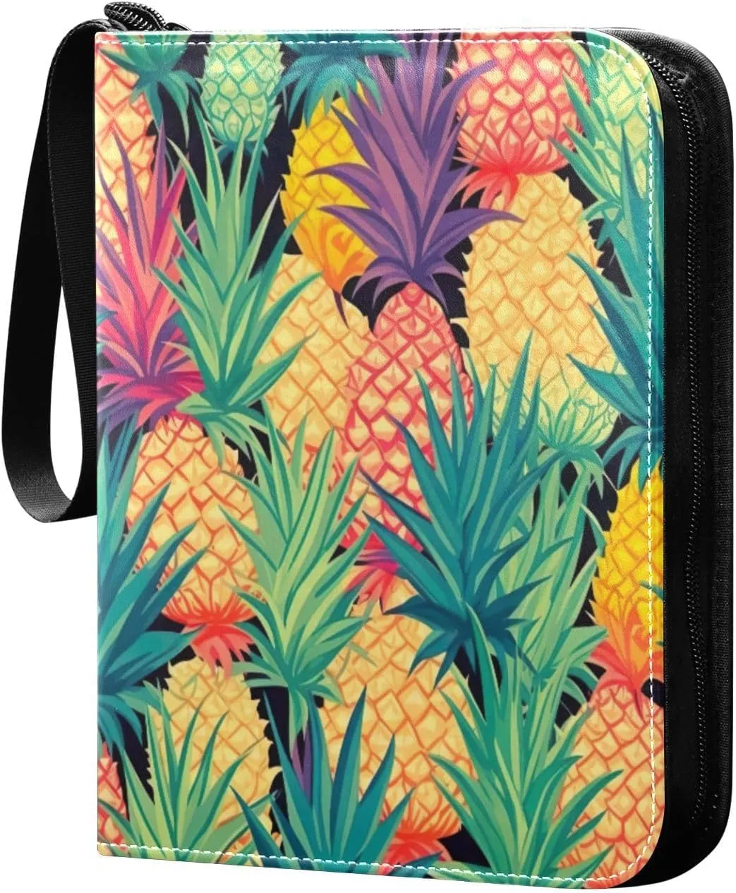 Colorful Pineapples Card Binder with Double Sided PU Leather Holder Albums Book with 400 Pockets for Collectible Trading Card Games Card