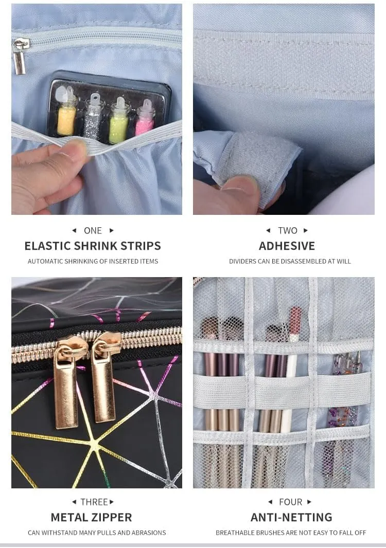 Colorful PU Nail Polish Organizer Storage Bag Professional Nail Accessories Kit Holds 30 Bottle (15ml/ 0.5 fl.oz) and a Nail Lamp Case Double Layer Nail Polish Carrying Case(black)