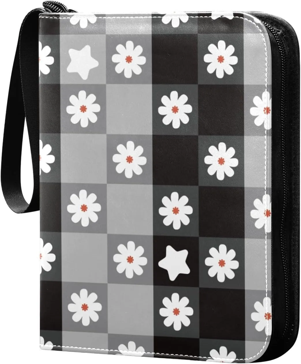 Colorful-squares-flowers-geometric Card Collector Holder for Collectible Boys Girls Game Sports Cards MTG TCG, 4 Pockets Trading Card Folder Zip Card Binder