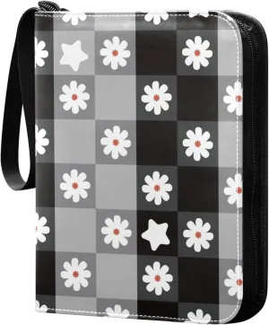 Colorful-squares-flowers-geometric Card Collector Holder for Collectible Boys Girls Game Sports Cards MTG TCG, 4 Pockets Trading Card Folder Zip Card Binder