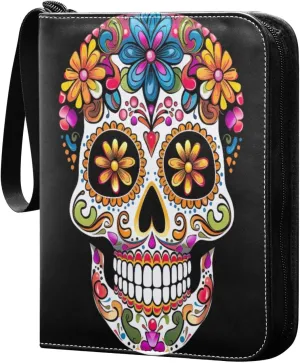 Colorful Sugar Skull Card Binder with Double Sided PU Leather Holder Albums Book with 400 Pockets for Collectible Trading Card Games Card