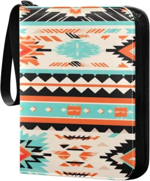 Colorful Tribal Art Card Binder 4-Pocket, 400 Pockets PU Waterproof Zippered Collector Card Album with 50 Removable Sleeves for Trading, Game Cards
