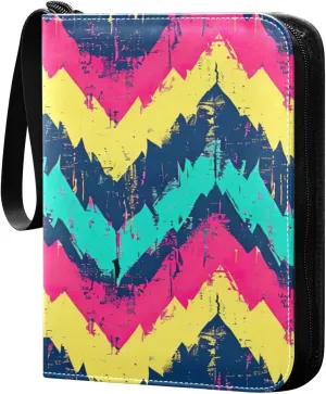 Colorful Zigzag Pattern Card Binder 4-Pocket, 400 Pockets PU Waterproof Zippered Collector Card Album with 50 Removable Sleeves for Trading, Game Cards