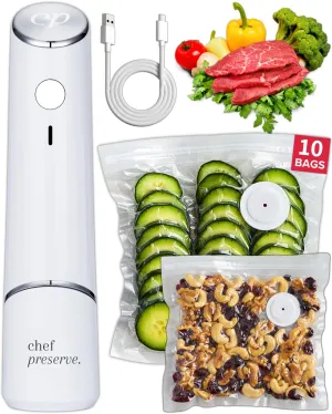 Compact Vacuum Sealer for Food (Vacuum Sealer Machine   10 Reusable Vacuum Bags) Powerful Handheld Vacuum Sealer Machine, Seal Meal Saver, Portable Food Sealer