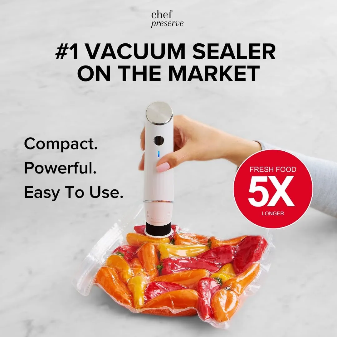 Compact Vacuum Sealer for Food (Vacuum Sealer Machine   10 Reusable Vacuum Bags) Powerful Handheld Vacuum Sealer Machine, Seal Meal Saver, Portable Food Sealer