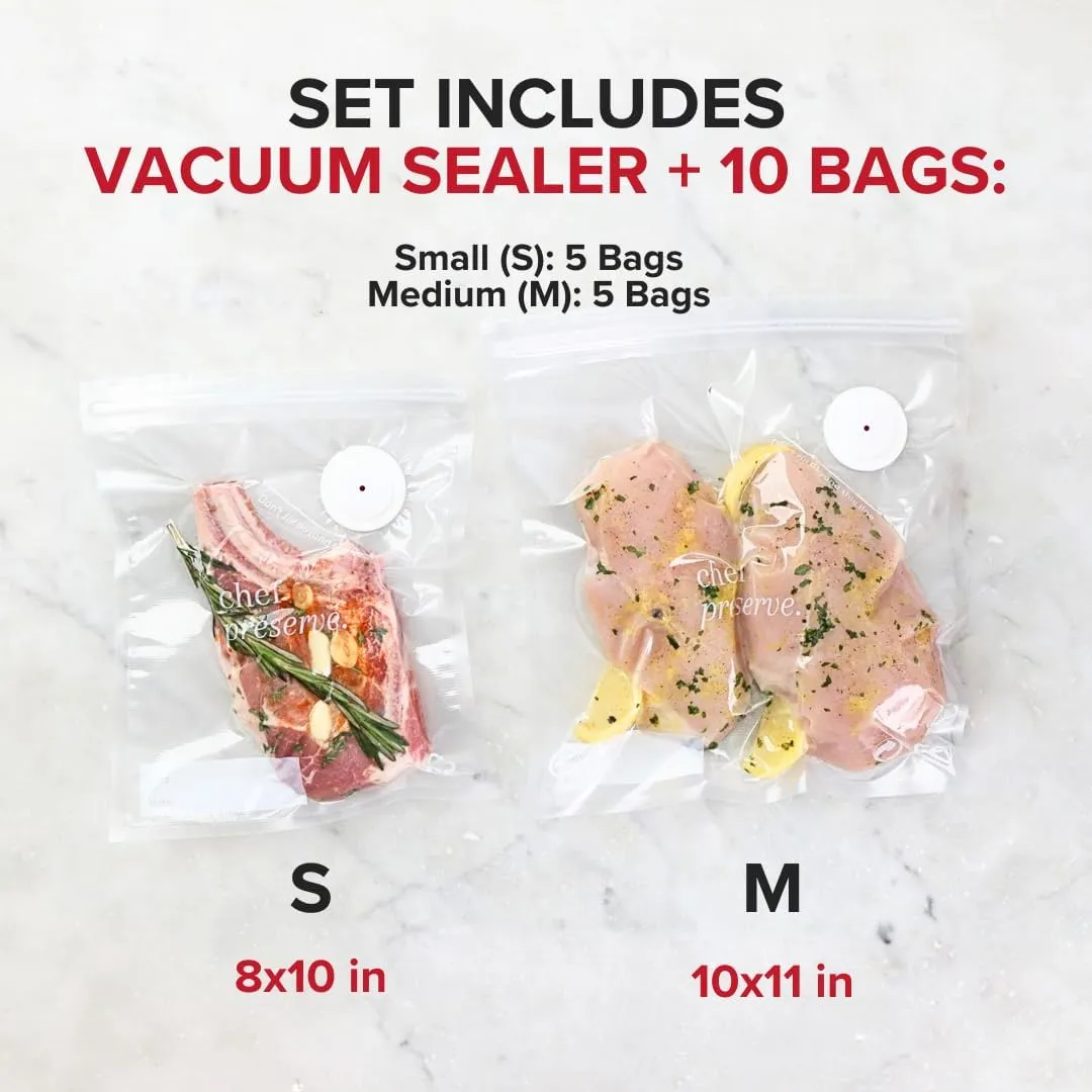 Compact Vacuum Sealer for Food (Vacuum Sealer Machine   10 Reusable Vacuum Bags) Powerful Handheld Vacuum Sealer Machine, Seal Meal Saver, Portable Food Sealer