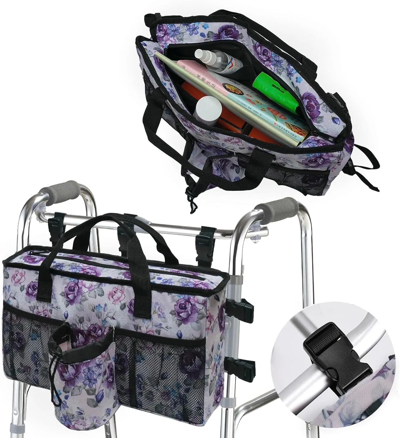 Compact Walker Bag with Pockets, Adjustable Strap, Easy Access Walker Storage Solution
