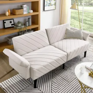 Convertible Folding Sofa Bed with Adjustable Armrests, Metal Frame & High-Density Foam for Apartment Living, Multi-Functional Sleeper Couch