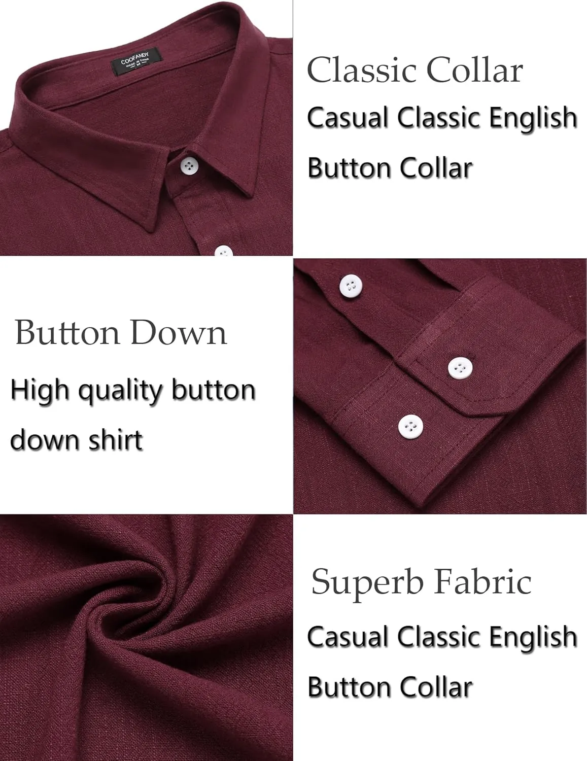 COOFANDY Men's Casual Button Down Shirt Long Sleeve Linen Chambray Shirt