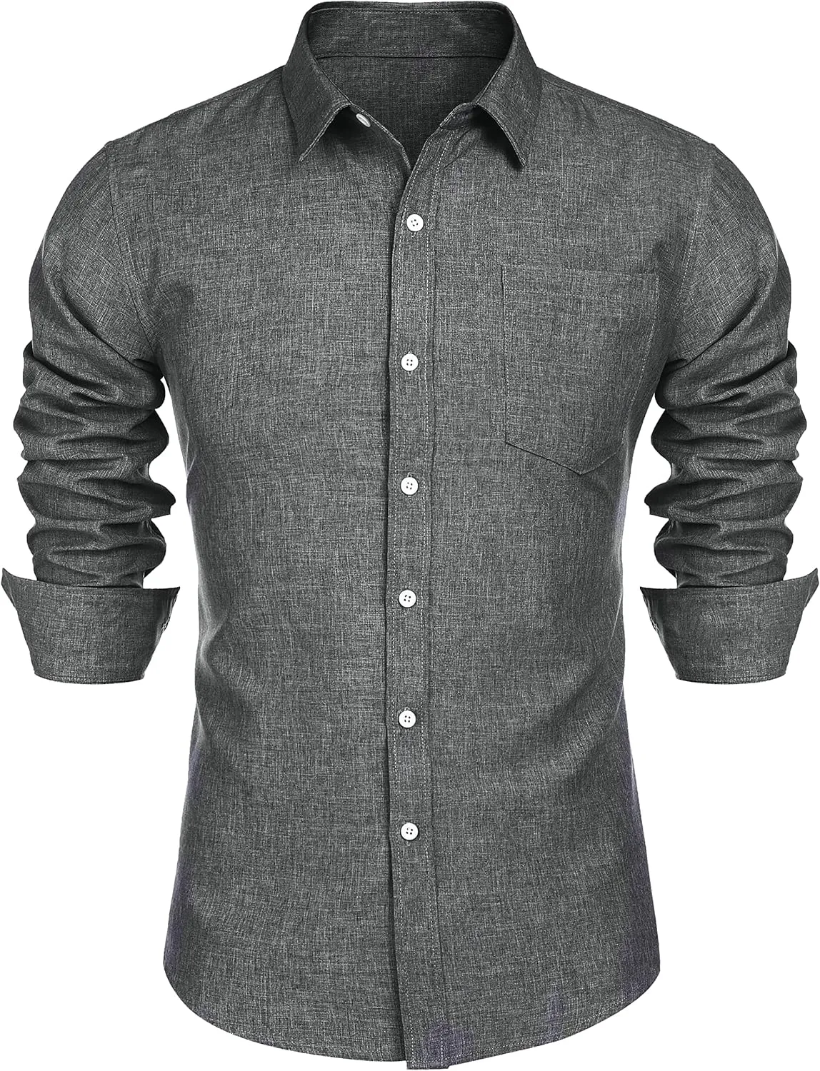 COOFANDY Men's Casual Button Down Shirt Long Sleeve Linen Chambray Shirt