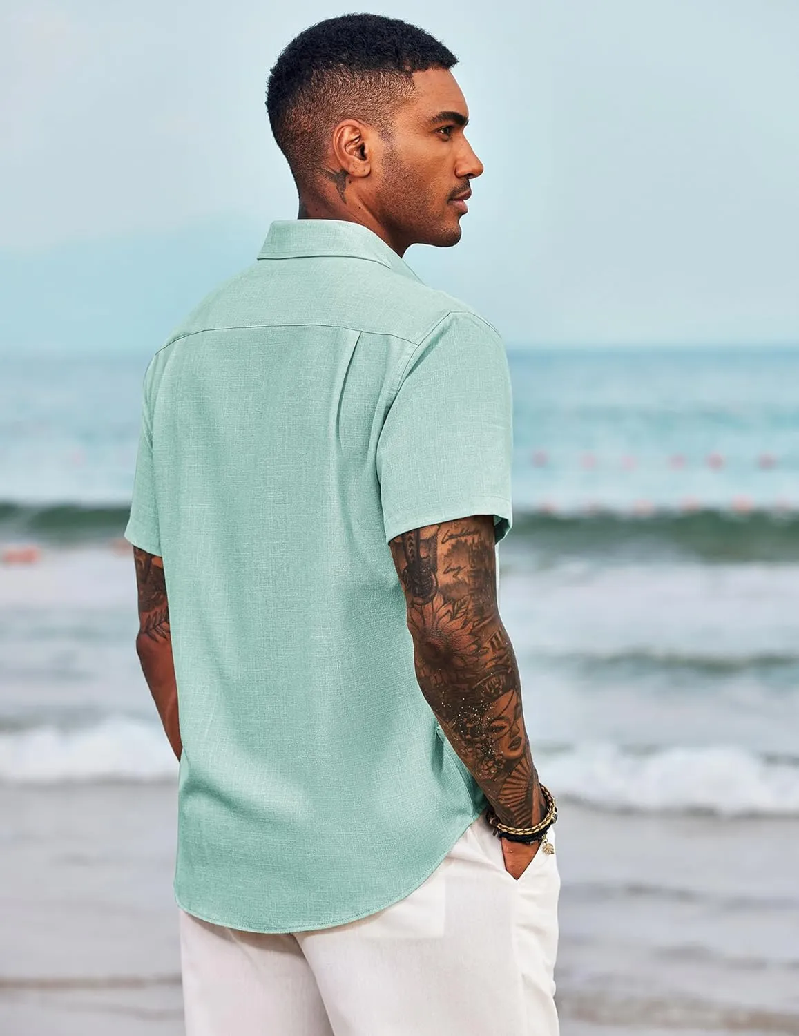 COOFANDY Men's Casual Button Down Shirts Short Sleeve Linen Shirts Summer Beach Dress Shirt