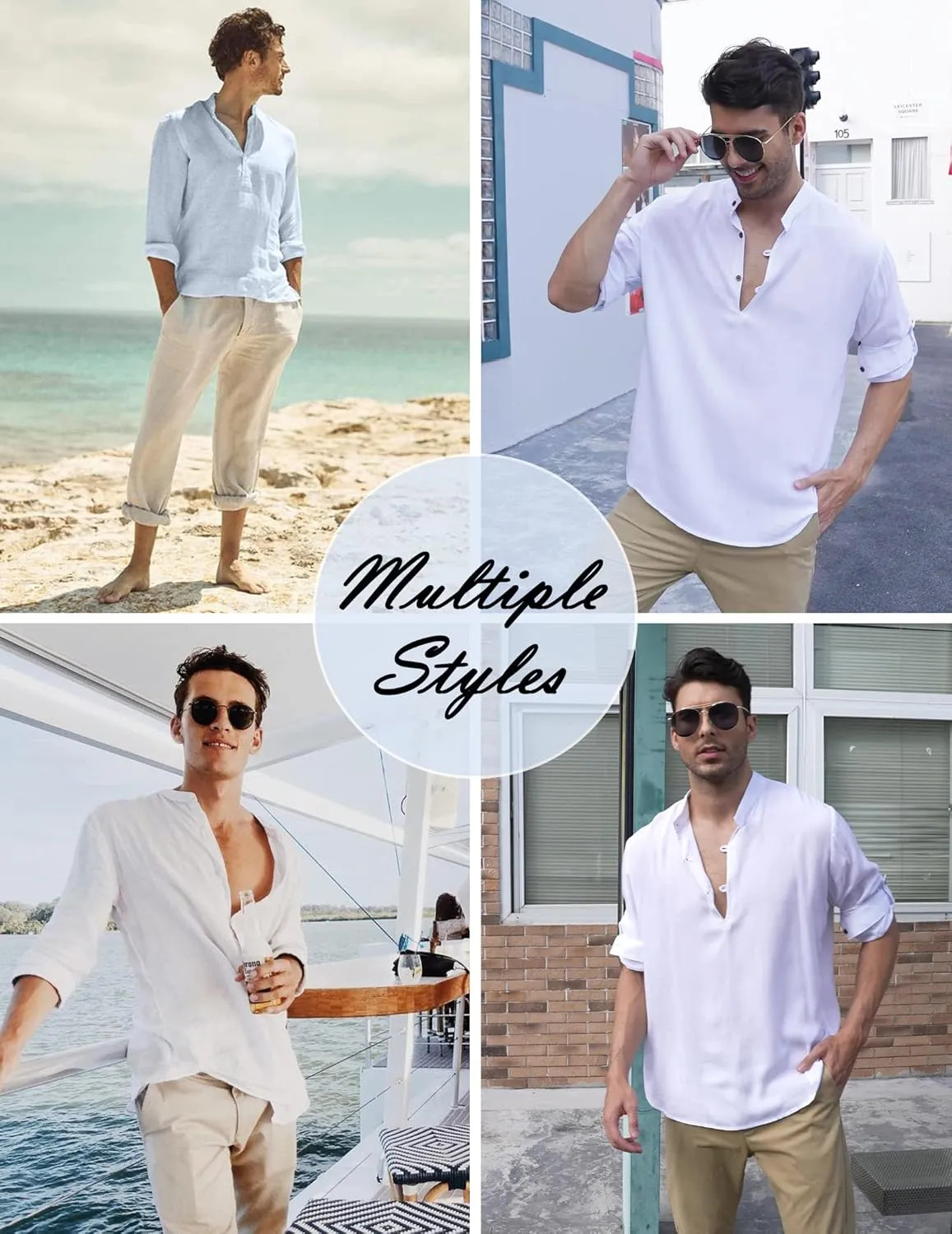 COOFANDY Men's Cotton Linen Henley Shirt Casual Beach Hippie Shirts Long Sleeve T-Shirts