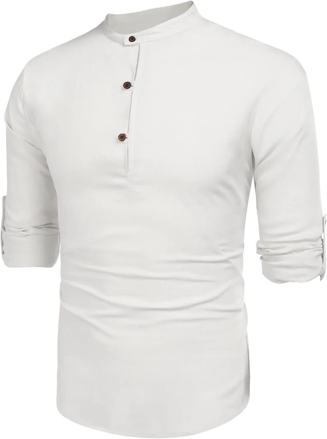 COOFANDY Men's Cotton Linen Henley Shirt Casual Beach Hippie Shirts Long Sleeve T-Shirts