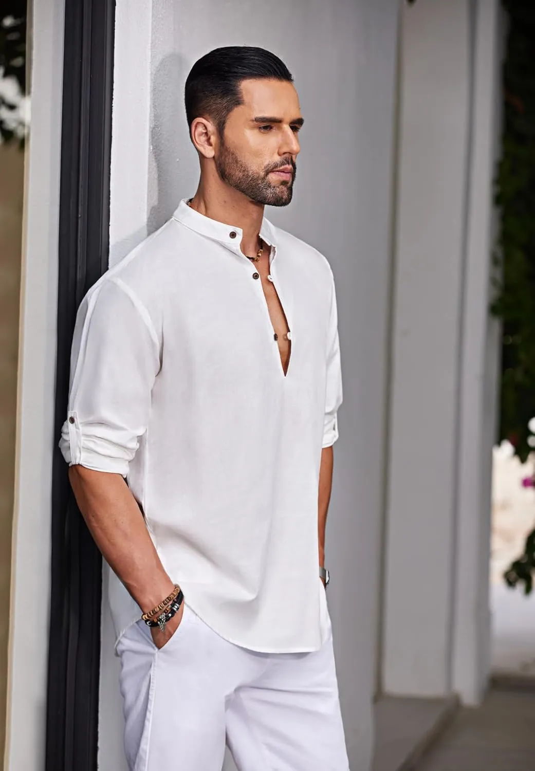 COOFANDY Men's Cotton Linen Henley Shirt Casual Beach Hippie Shirts Long Sleeve T-Shirts
