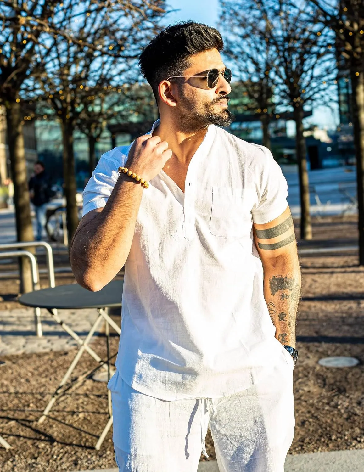 COOFANDY Men's Cotton Linen Henley Shirt Short Sleeve Hippie Casual Beach T-Shirts with Pocket