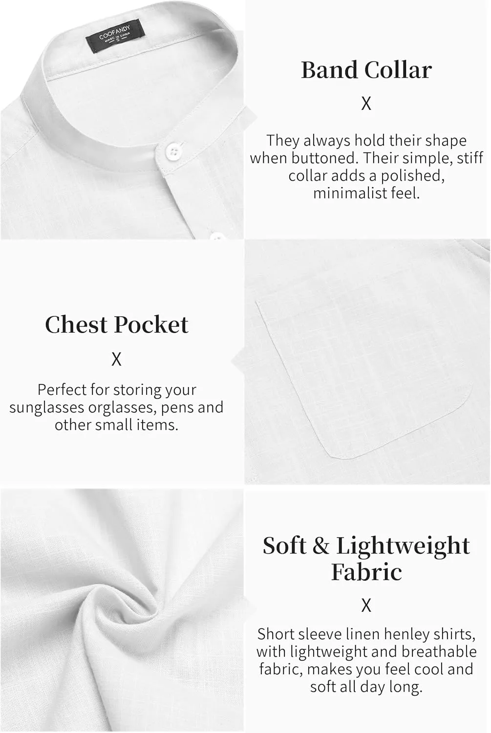 COOFANDY Men's Cotton Linen Henley Shirt Short Sleeve Hippie Casual Beach T-Shirts with Pocket