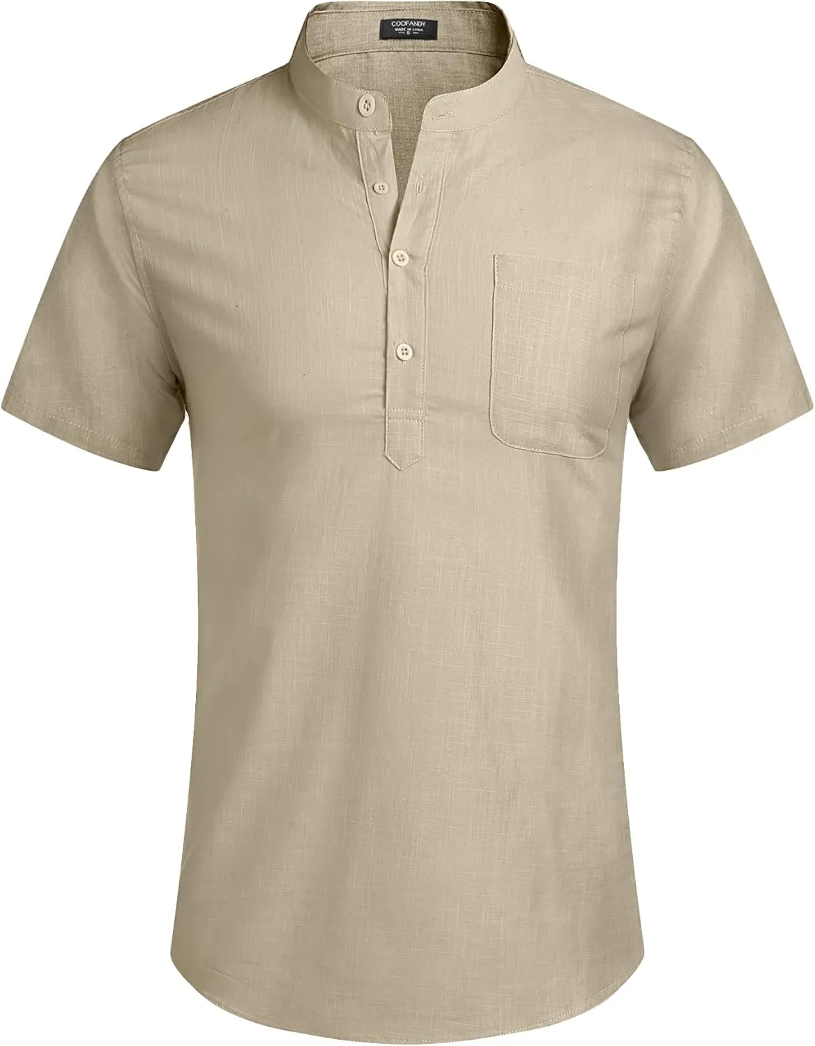 COOFANDY Men's Cotton Linen Henley Shirt Short Sleeve Hippie Casual Beach T-Shirts with Pocket