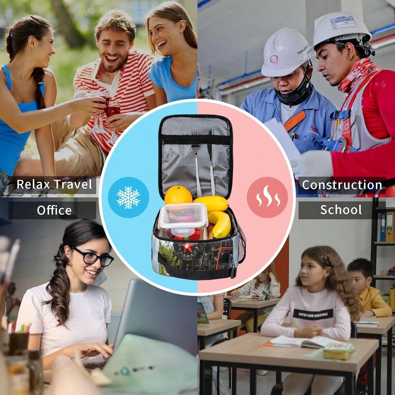 Cool Train Retro Railway Lunch Bag Insulated Reusable Lunch Box Lunch Tote Lunchbox Portable Bento Bags For Men Women Office Work Travel Picnic Camping
