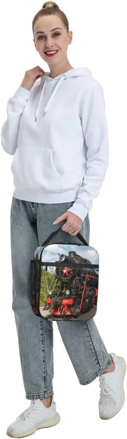 Cool Train Retro Railway Lunch Bag Insulated Reusable Lunch Box Lunch Tote Lunchbox Portable Bento Bags For Men Women Office Work Travel Picnic Camping
