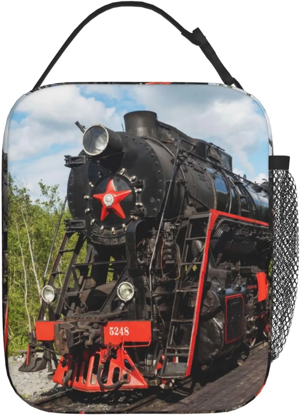 Cool Train Retro Railway Lunch Bag Insulated Reusable Lunch Box Lunch Tote Lunchbox Portable Bento Bags For Men Women Office Work Travel Picnic Camping