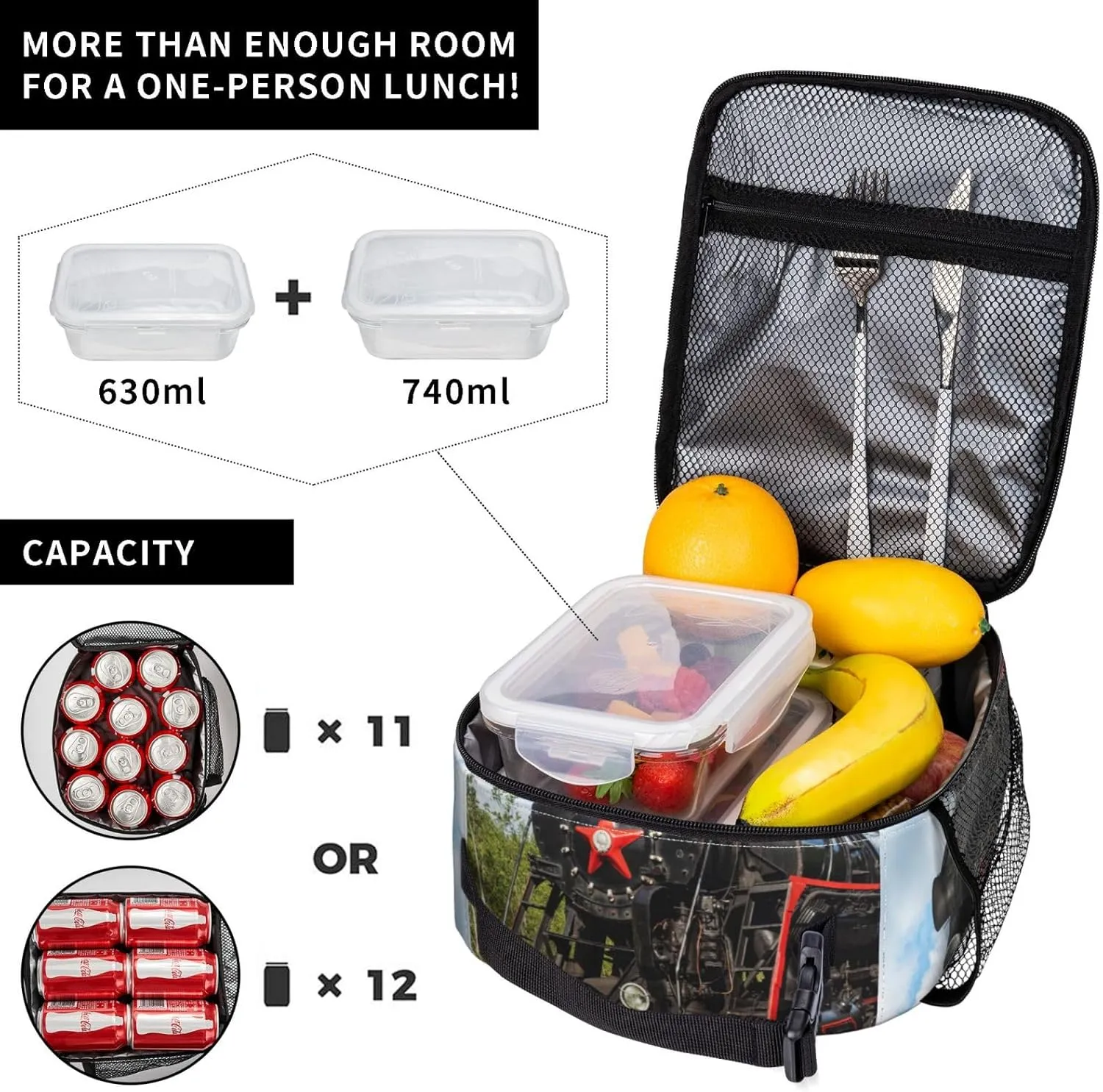 Cool Train Retro Railway Lunch Bag Insulated Reusable Lunch Box Lunch Tote Lunchbox Portable Bento Bags For Men Women Office Work Travel Picnic Camping
