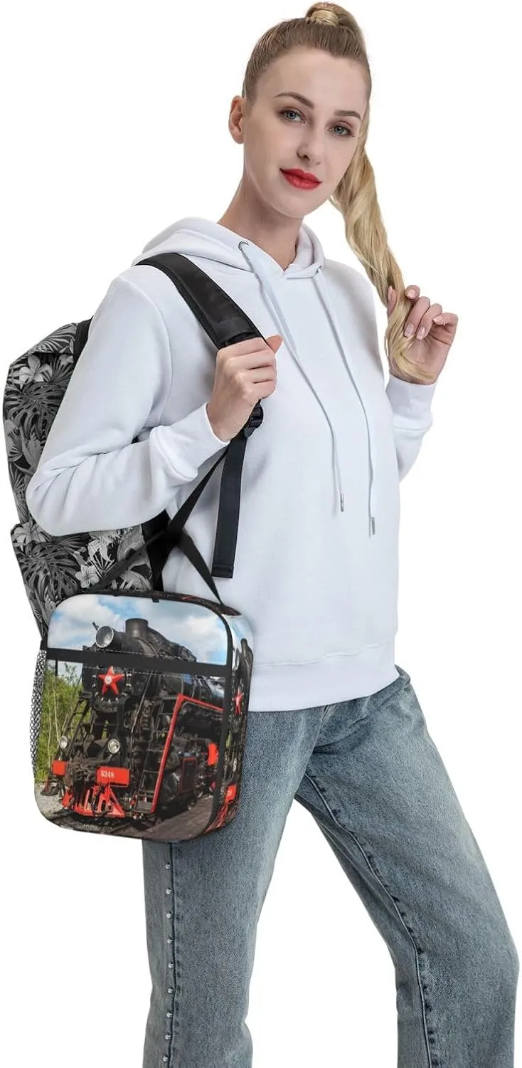 Cool Train Retro Railway Lunch Bag Insulated Reusable Lunch Box Lunch Tote Lunchbox Portable Bento Bags For Men Women Office Work Travel Picnic Camping