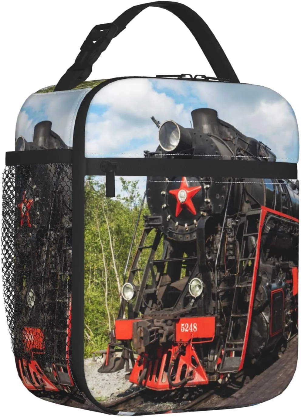 Cool Train Retro Railway Lunch Bag Insulated Reusable Lunch Box Lunch Tote Lunchbox Portable Bento Bags For Men Women Office Work Travel Picnic Camping