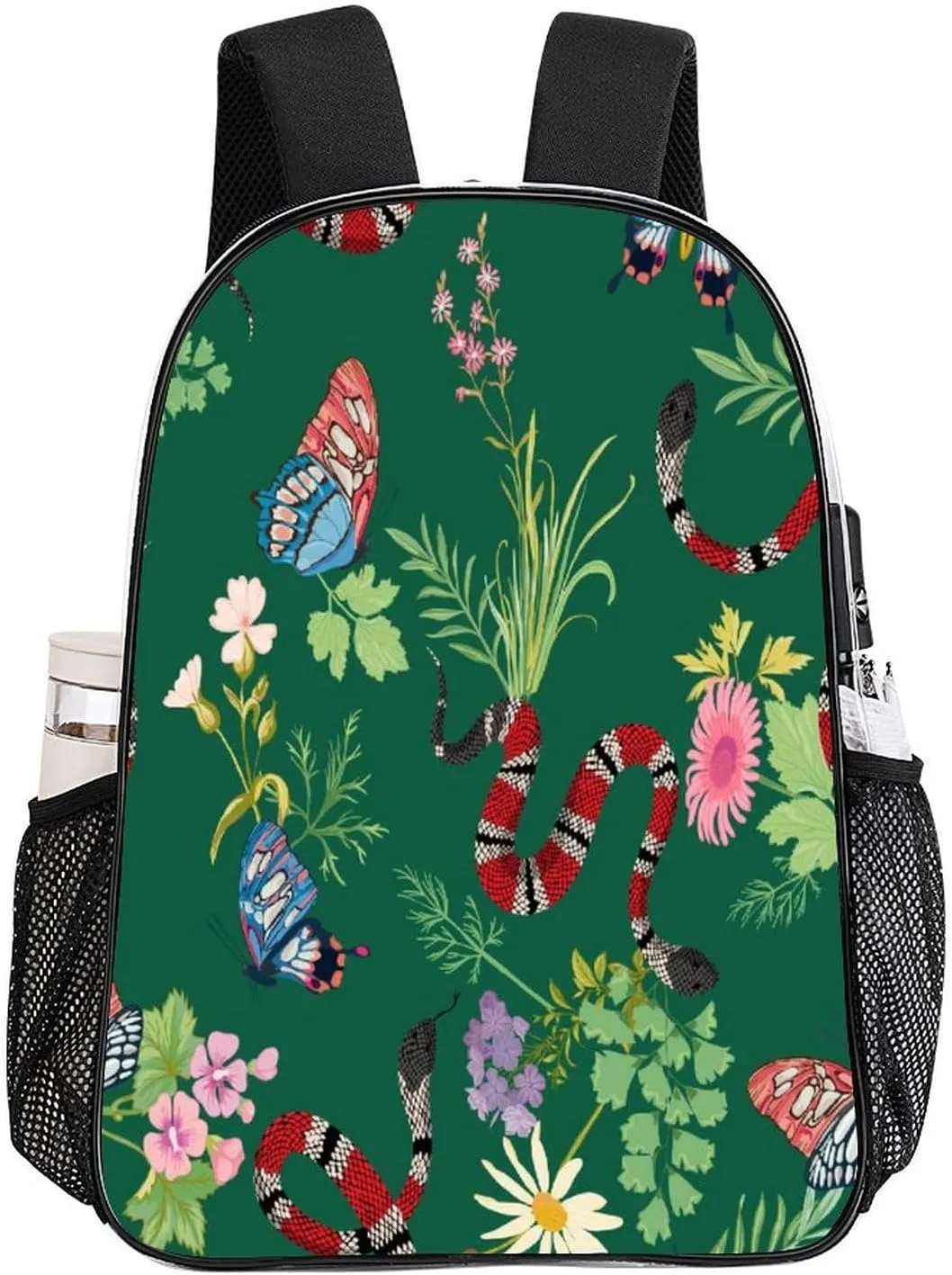 Coral Snakes Tropical Butterfly 17 Inch Transparent Backpack Animal Wildlife Water Resistant PVC Clear Laptop Daypack for Travel Work Camping Women Men 43x32x13cm