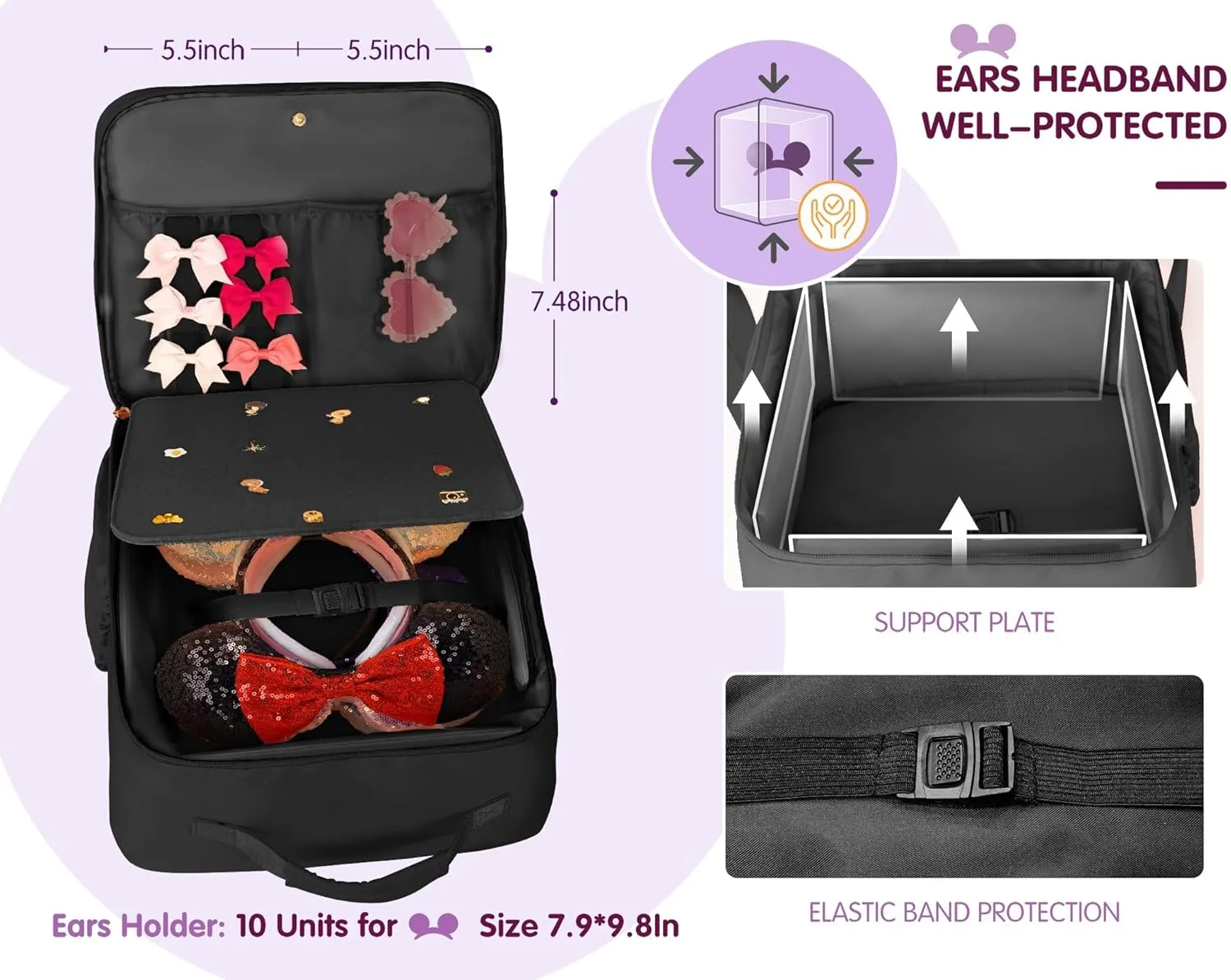 COSHAYSOO Ears Bag Headband Holder Travel Backpack Trip Essential Organizer Women Teen Girl Hair Pin Accessory Storage Gifts