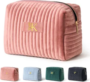 COSHAYSOO Sister Birthday Gifts for Women Best Friend Bestie Friendship Fashion Makeup Bag Make Up Cosmetic Pouch Travel Size Toiletries Skin Care Essentials Organizer Pink Velvet Initial Letter K