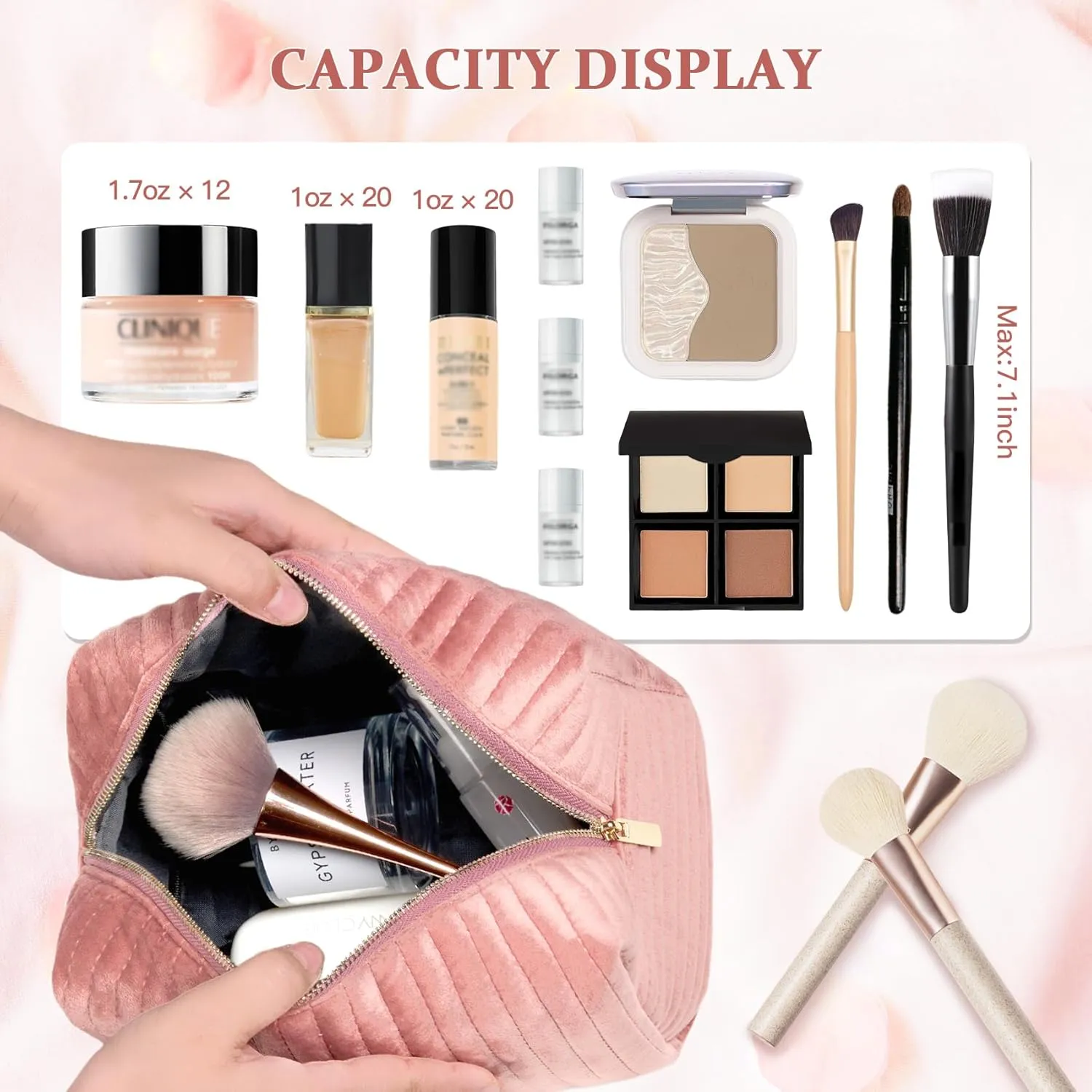 COSHAYSOO Sister Birthday Gifts for Women Best Friend Bestie Friendship Fashion Makeup Bag Make Up Cosmetic Pouch Travel Size Toiletries Skin Care Essentials Organizer Pink Velvet Initial Letter K