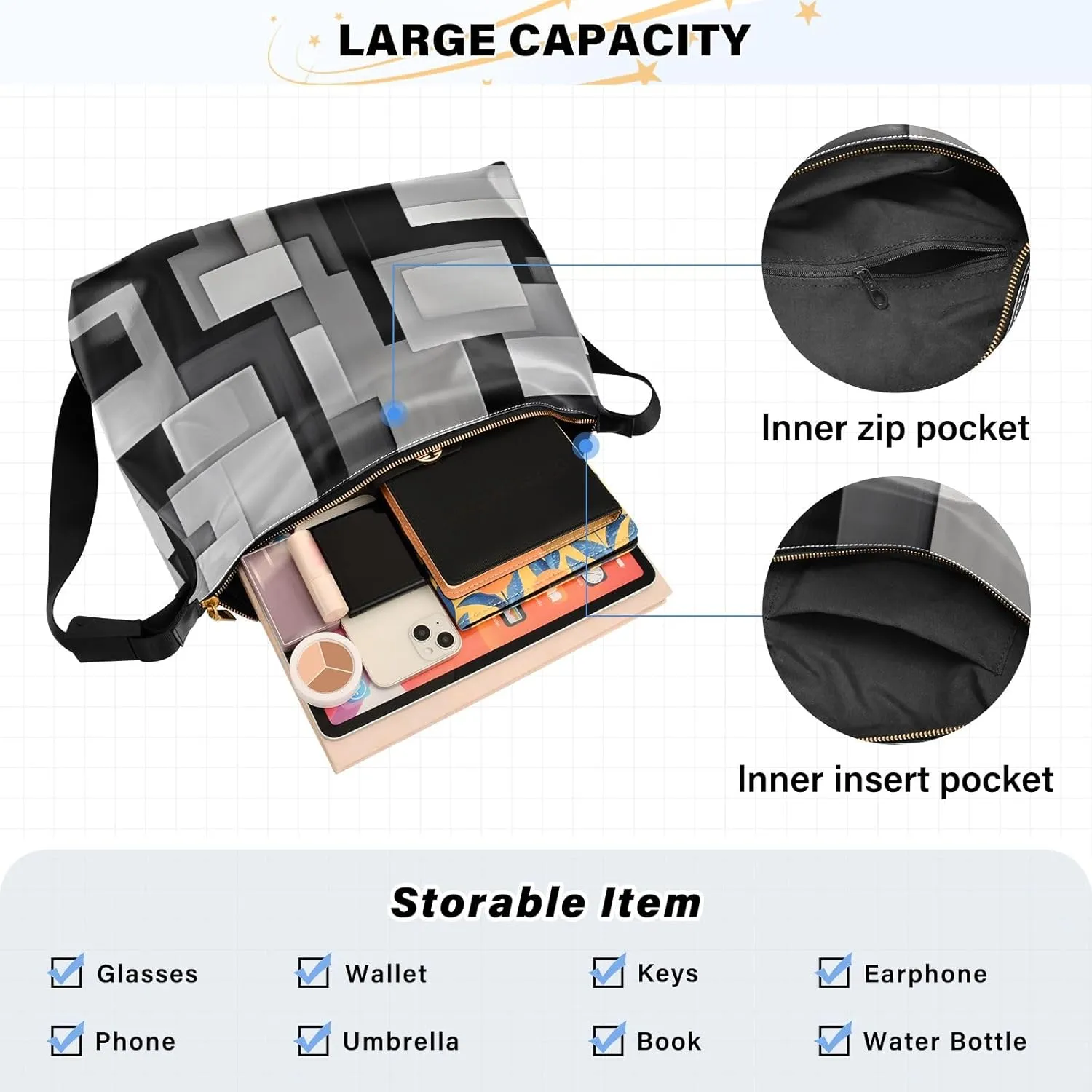 Cosmic Tree on Starry Night Sky Woman Large Cross Body Bag, Leather Shoulder Bag, Cross Body Faux Leather Bag