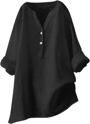Cotton Linen Shirts for Women Summer 3/4 Sleeve Tops Casual V Neck Basic Tee Plus Size Henley Blouses Trendy Outfits
