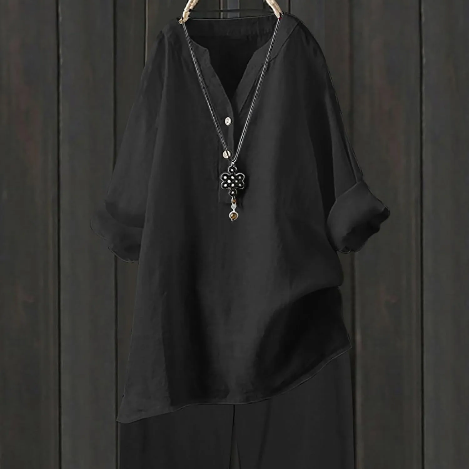 Cotton Linen Shirts for Women Summer 3/4 Sleeve Tops Casual V Neck Basic Tee Plus Size Henley Blouses Trendy Outfits