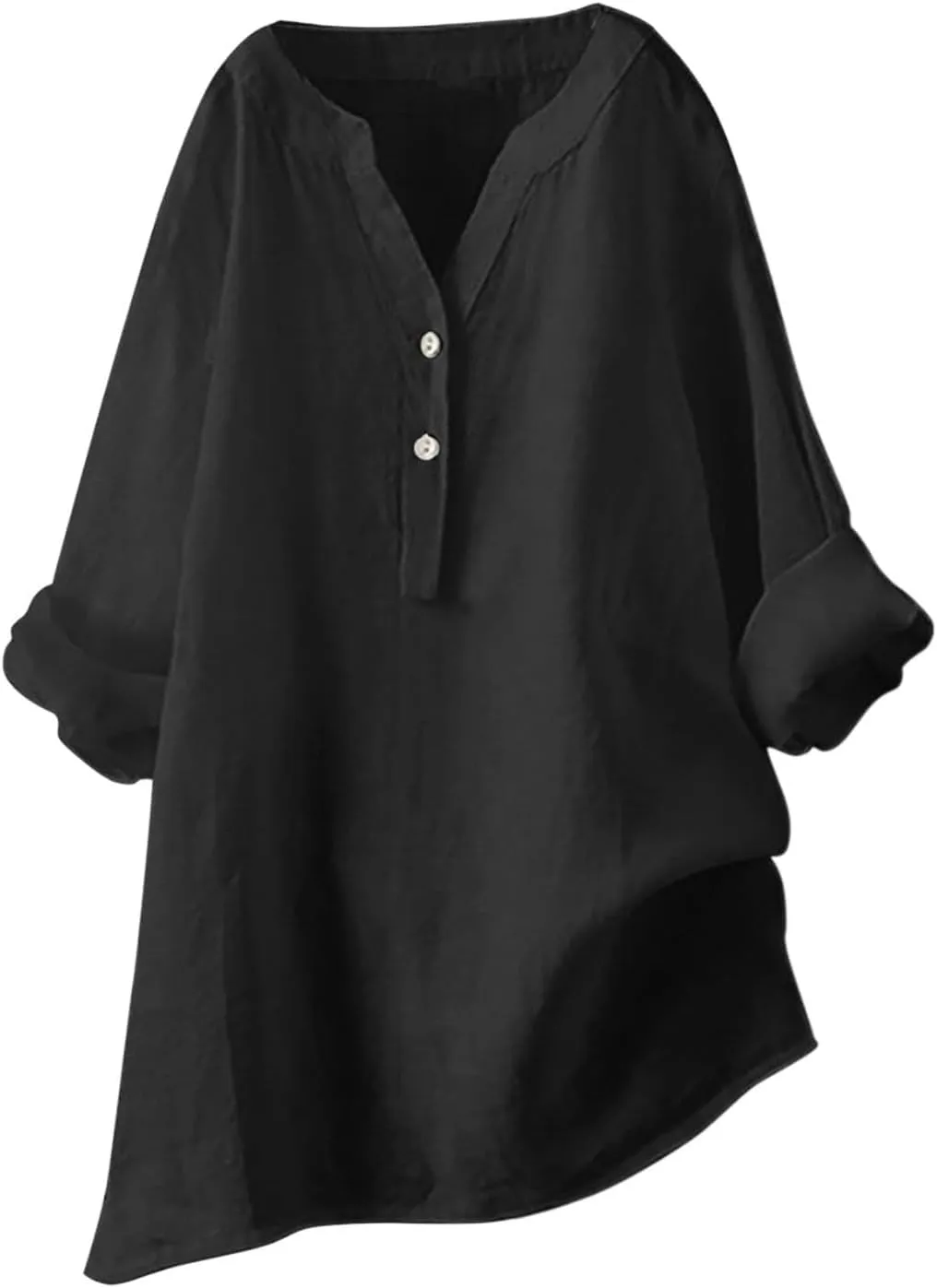 Cotton Linen Shirts for Women Summer 3/4 Sleeve Tops Casual V Neck Basic Tee Plus Size Henley Blouses Trendy Outfits