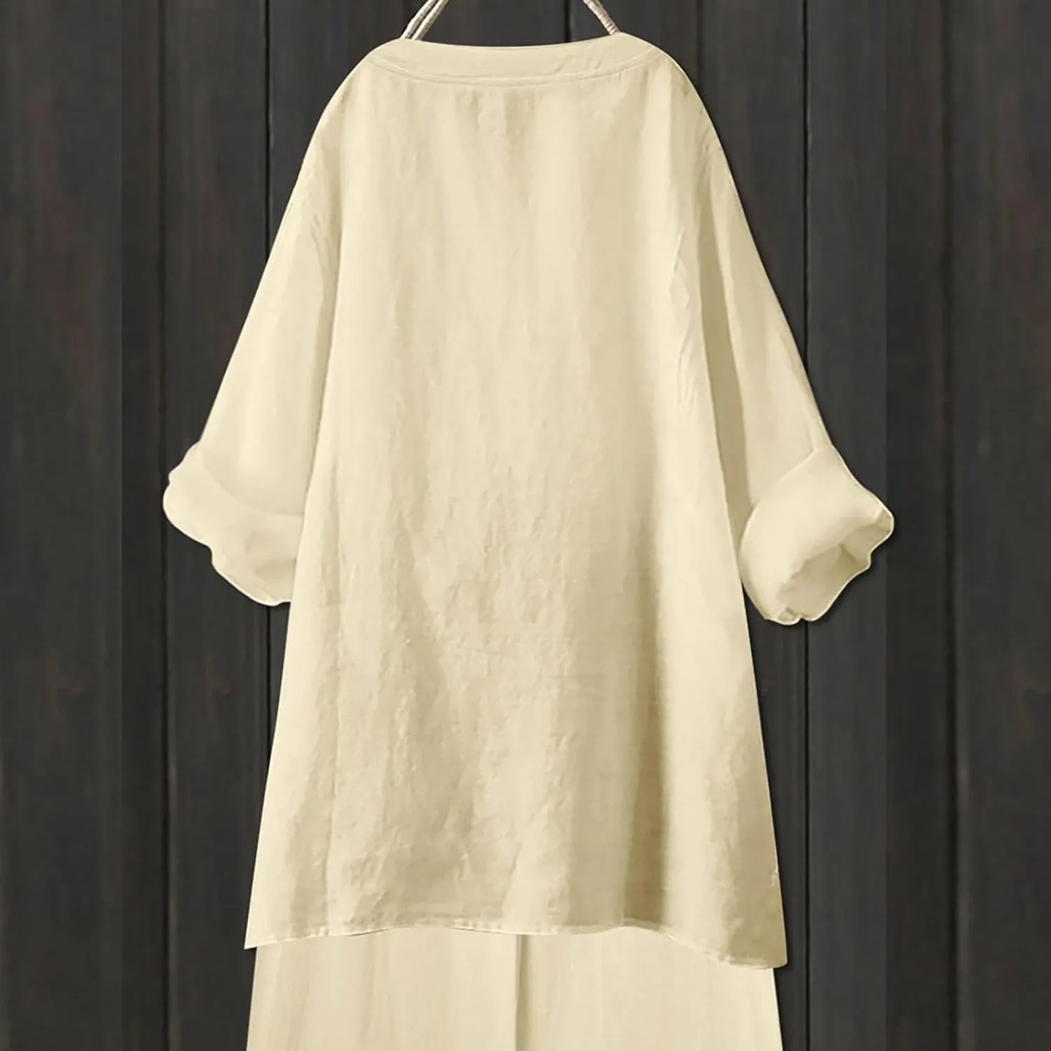 Cotton Linen Shirts for Women Summer 3/4 Sleeve Tops Casual V Neck Basic Tee Plus Size Henley Blouses Trendy Outfits