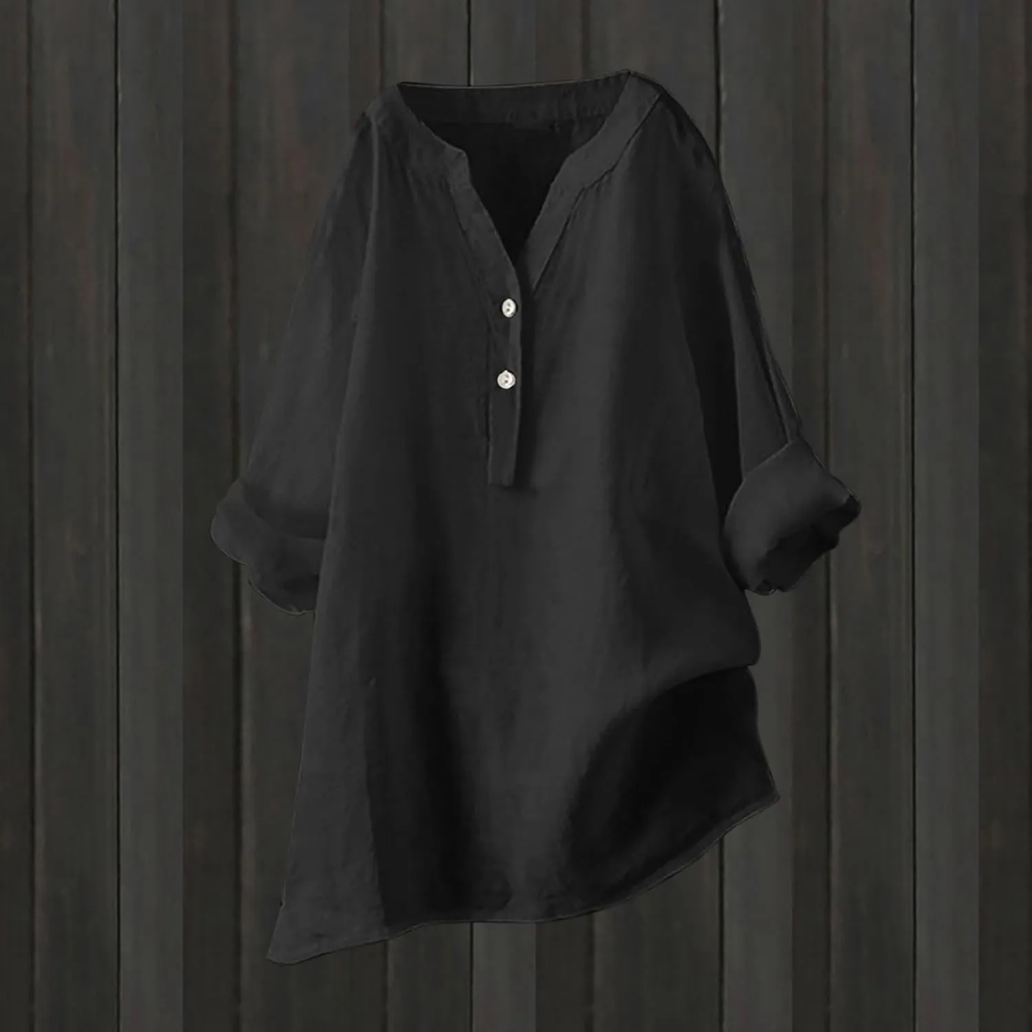 Cotton Linen Shirts for Women Summer 3/4 Sleeve Tops Casual V Neck Basic Tee Plus Size Henley Blouses Trendy Outfits