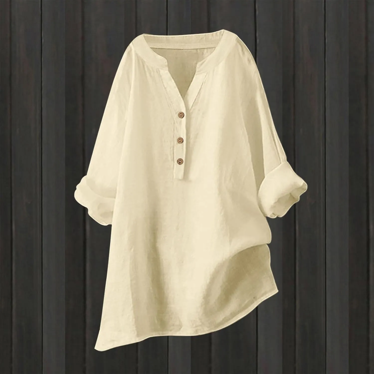 Cotton Linen Shirts for Women Summer 3/4 Sleeve Tops Casual V Neck Basic Tee Plus Size Henley Blouses Trendy Outfits
