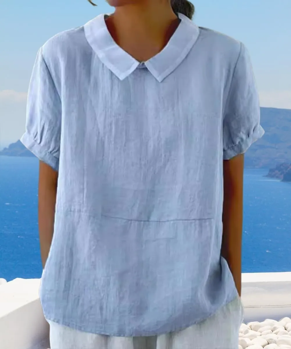 Cotton Linen Shirts for Women Summer Short Sleeve Casual Collared Work Blouse Tunic Tos