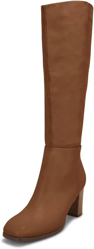 Coutgo Womens Knee High Boots Chunky Block Heels Square Toe Side Zipper Faux Suede Fall Winter Comfort Boot