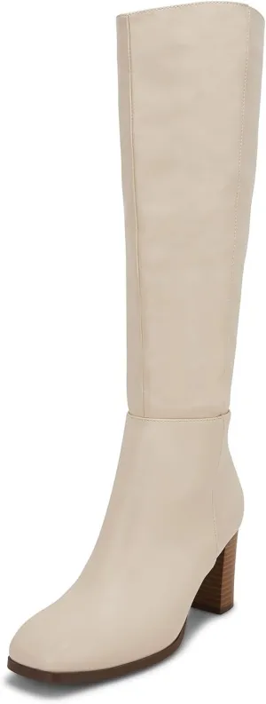 Coutgo Womens Knee High Boots Chunky Block Heels Square Toe Side Zipper Faux Suede Fall Winter Comfort Boot