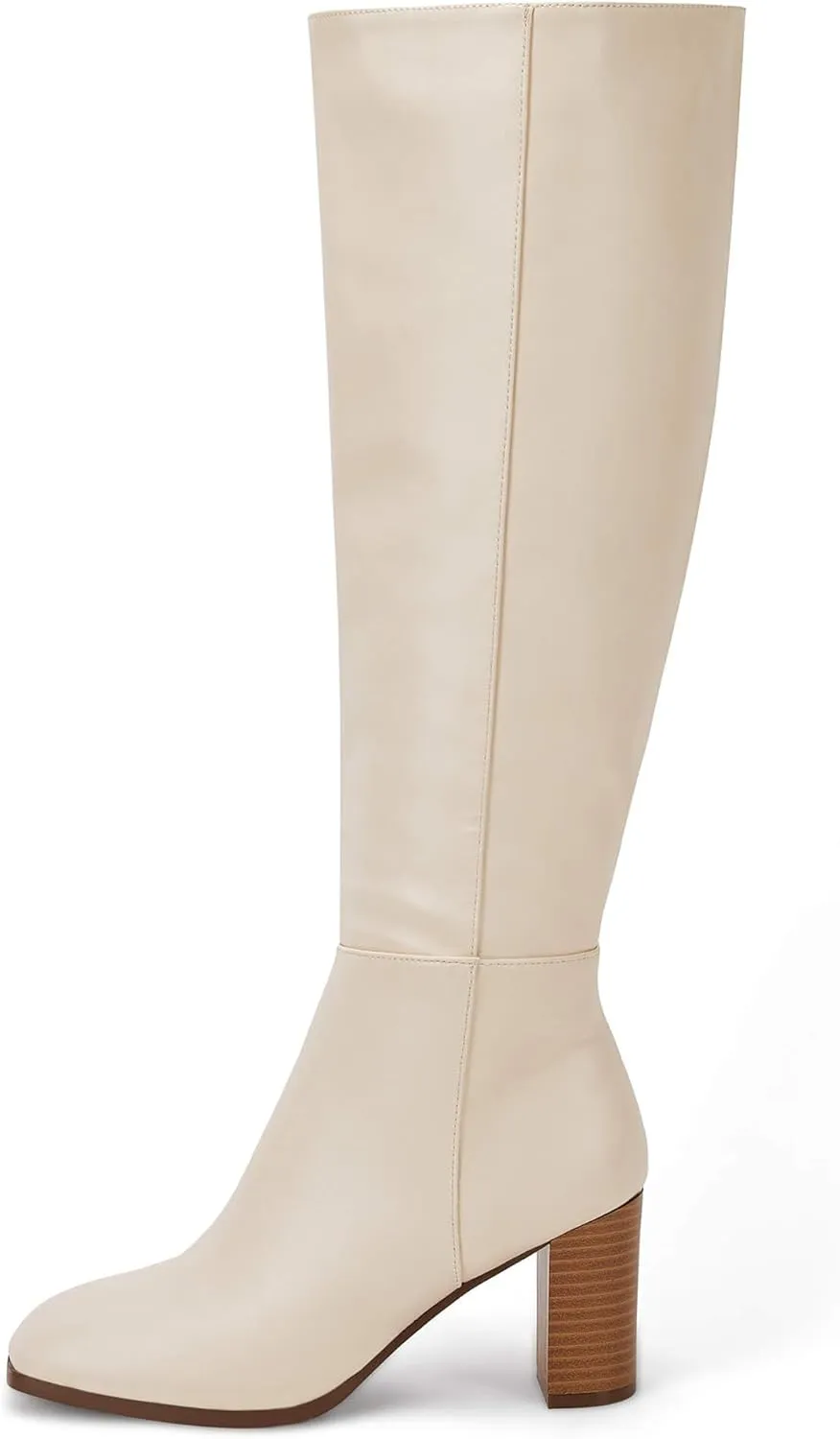 Coutgo Womens Knee High Boots Chunky Block Heels Square Toe Side Zipper Faux Suede Fall Winter Comfort Boot