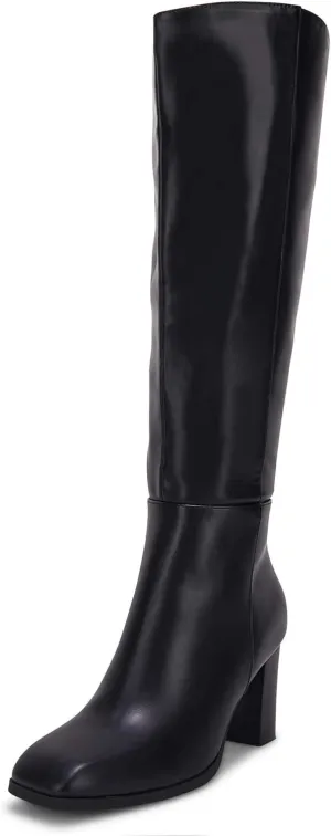 Coutgo Womens Knee High Boots Chunky Block Heels Square Toe Side Zipper Faux Suede Fall Winter Comfort Boot