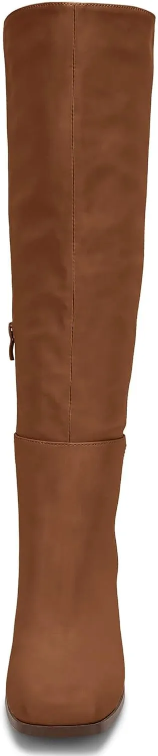 Coutgo Womens Knee High Boots Chunky Block Heels Square Toe Side Zipper Faux Suede Fall Winter Comfort Boot
