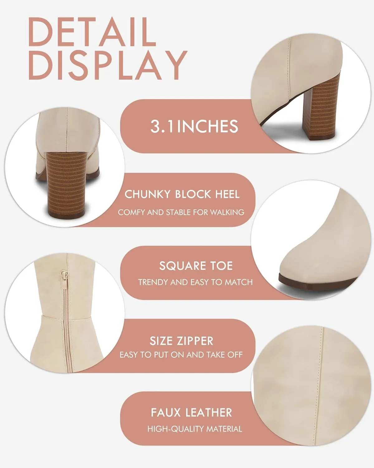 Coutgo Womens Knee High Boots Chunky Block Heels Square Toe Side Zipper Faux Suede Fall Winter Comfort Boot