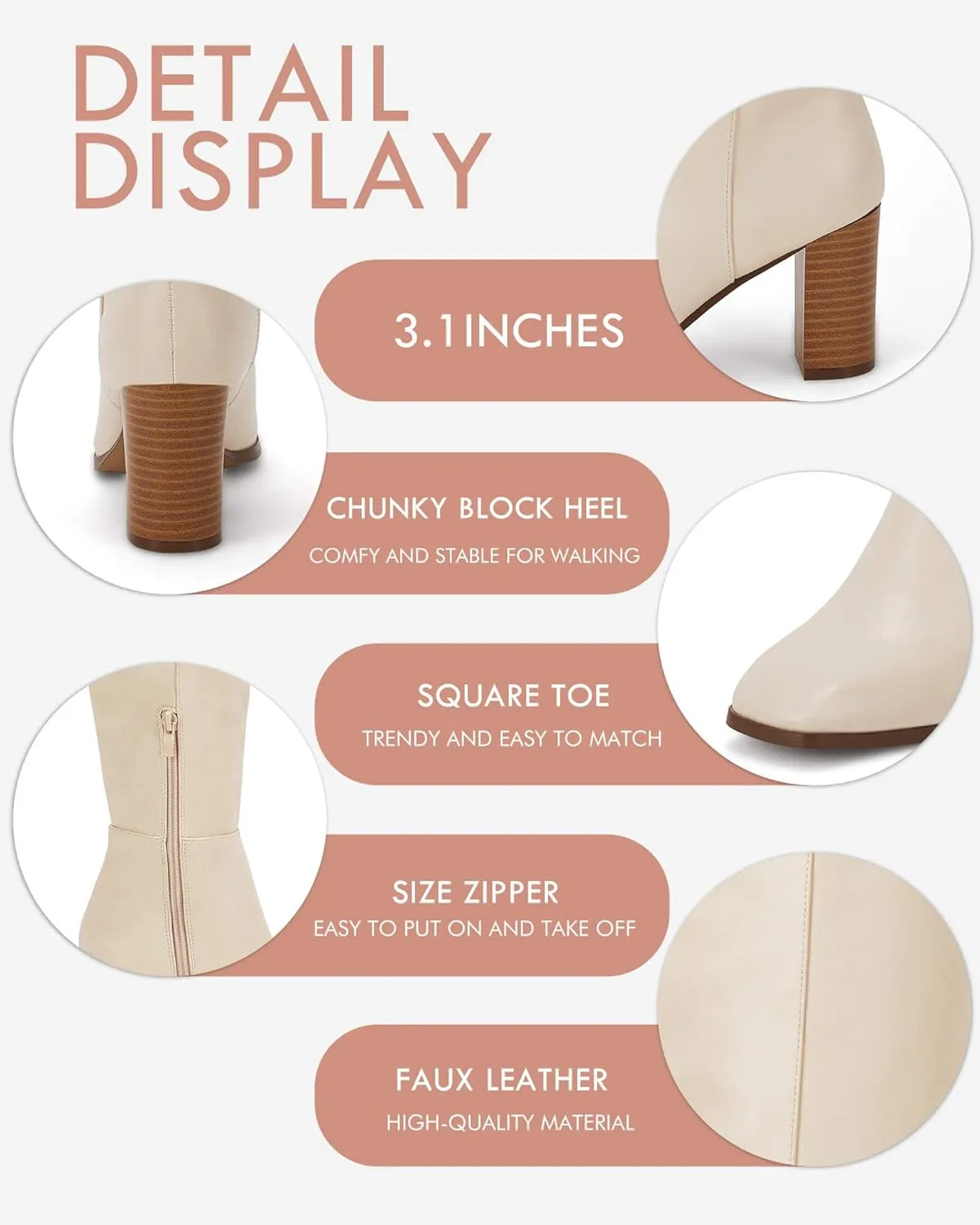 Coutgo Womens Knee High Boots Chunky Block Heels Square Toe Side Zipper Faux Suede Fall Winter Comfort Boot
