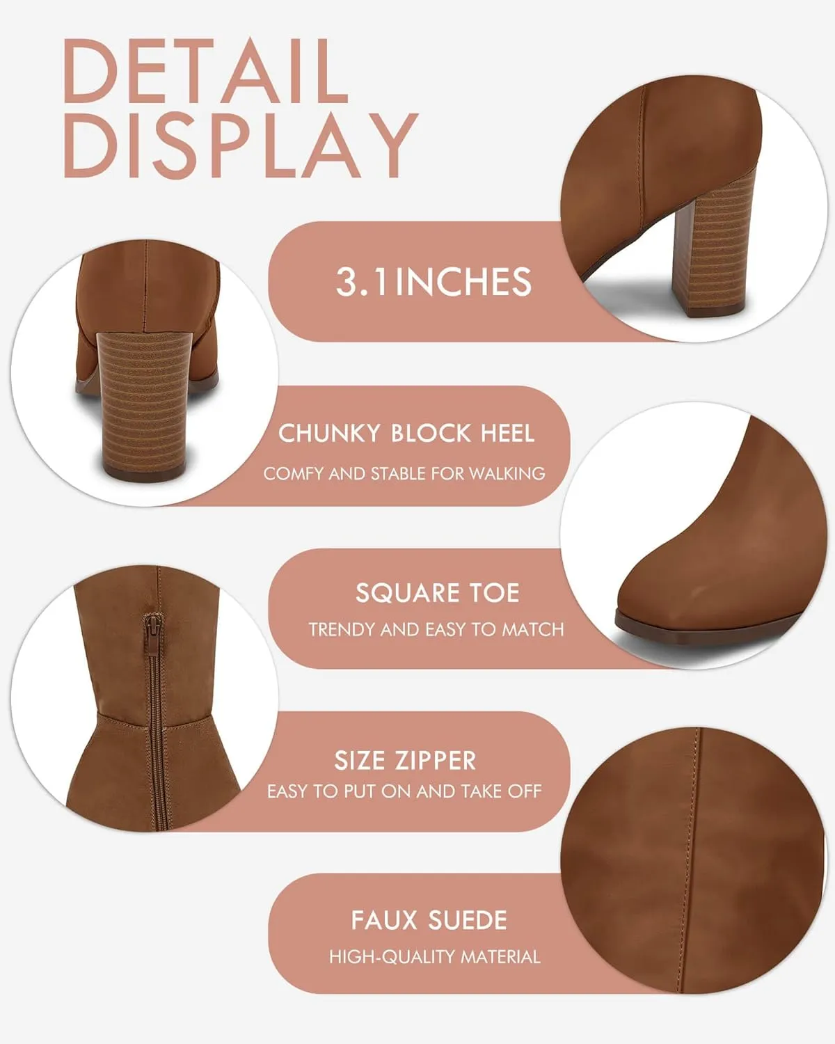 Coutgo Womens Knee High Boots Chunky Block Heels Square Toe Side Zipper Faux Suede Fall Winter Comfort Boot